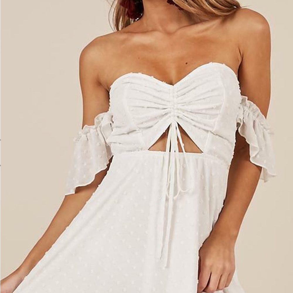 Showpo White Off-Shoulder Ruched Sundress